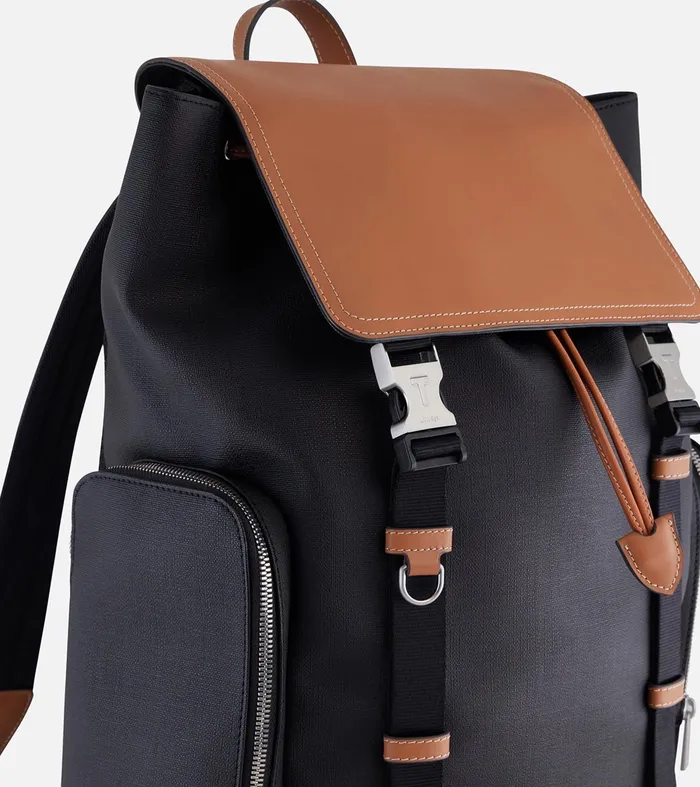 Le Tanneur Backpacks WomenMen Backpack With Flap Closure In Coated Canvas Black Brown
