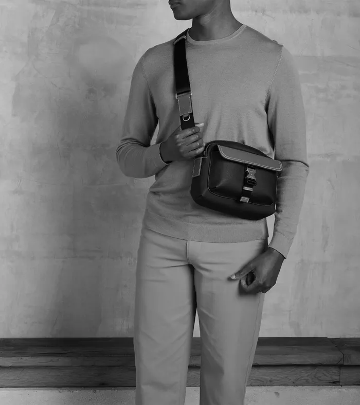 Le Tanneur Crossbody Bags Men Small Bag With Crossbody Strap In Coated Canvas Black