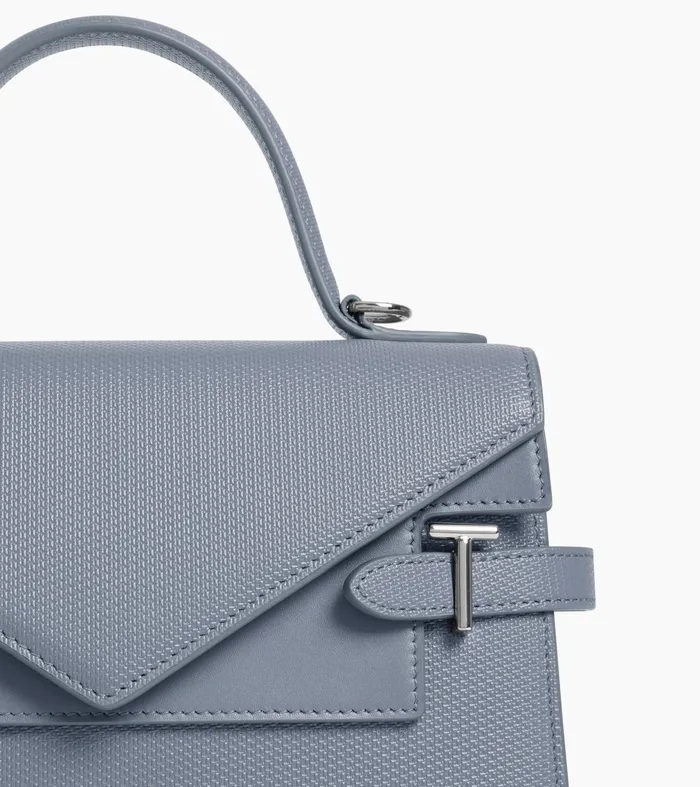 Le Tanneur Handbags Women Medium Handbag With Double Flap In TSignature Leather Clay Blue