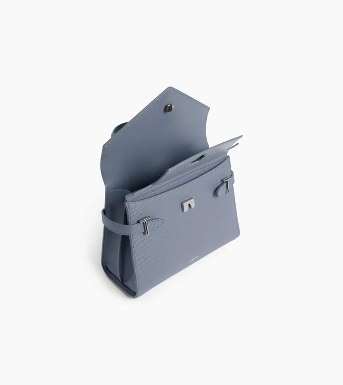 Le Tanneur Handbags Women Medium Handbag With Double Flap In TSignature Leather Clay Blue