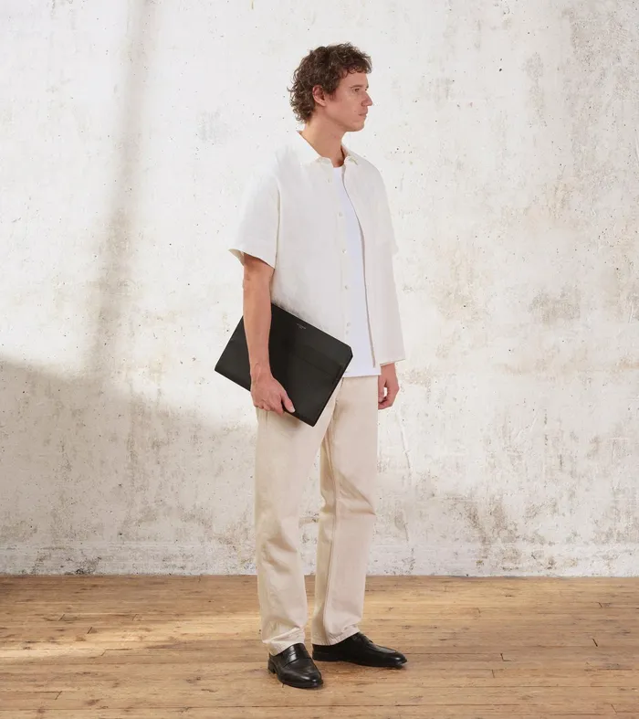 Le Tanneur Pouches and Belt Bags MenWomen Computer Pouch In Cross Grain Leather Black