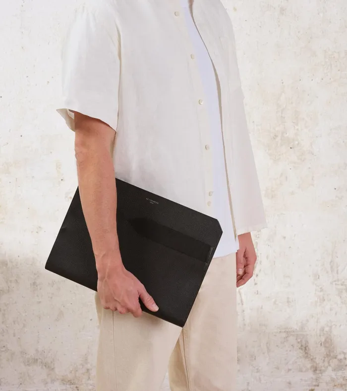 Le Tanneur Pouches and Belt Bags MenWomen Computer Pouch In Cross Grain Leather Black