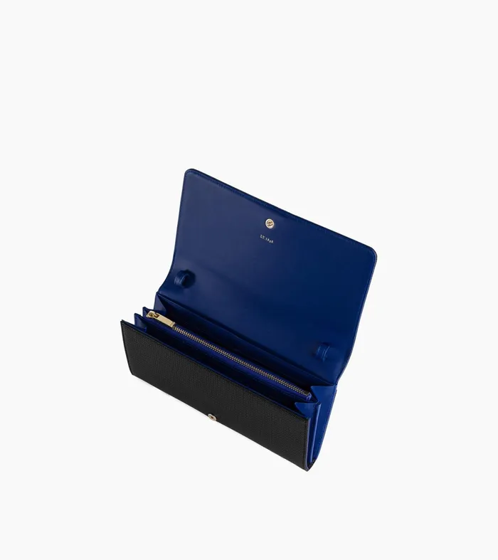 Le Tanneur Pouches and Belt Bags Women Clutch With Flap Closure And Removable Crossbody Strap In Signature T Leather Black Le Bleu
