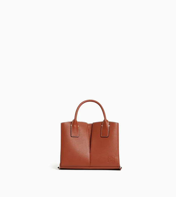 Le Tanneur Totes and Shoulder Bags Women Small Tote Bag In Grained Leather Mahogany Brown
