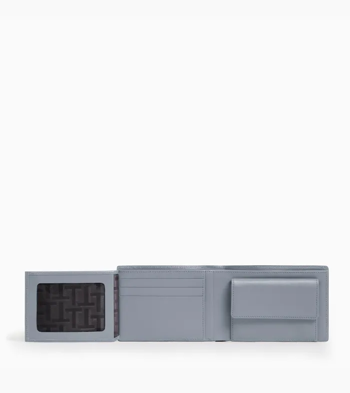 Le Tanneur Wallets Men TwoFold Wallet With Flap Coin Pocket In Signature T Leather Clay Blue