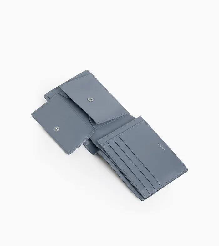 Le Tanneur Wallets Men TwoFold Wallet With Flap Coin Pocket In Signature T Leather Clay Blue