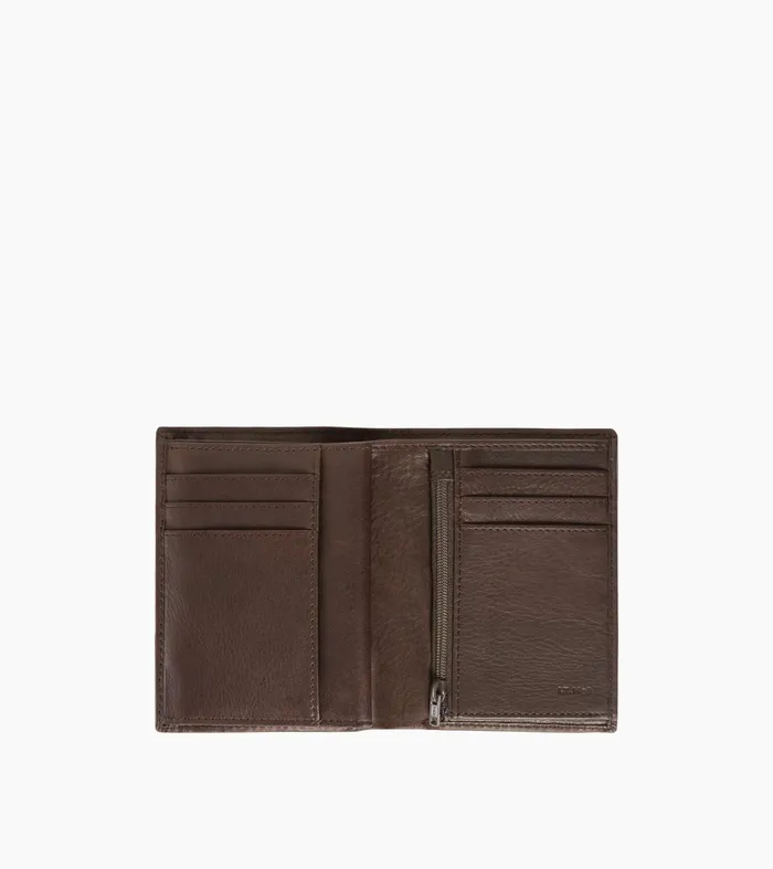 Le Tanneur Wallets Men Vertical Wallet With 3 Shutters In Oiled Leather Brown
