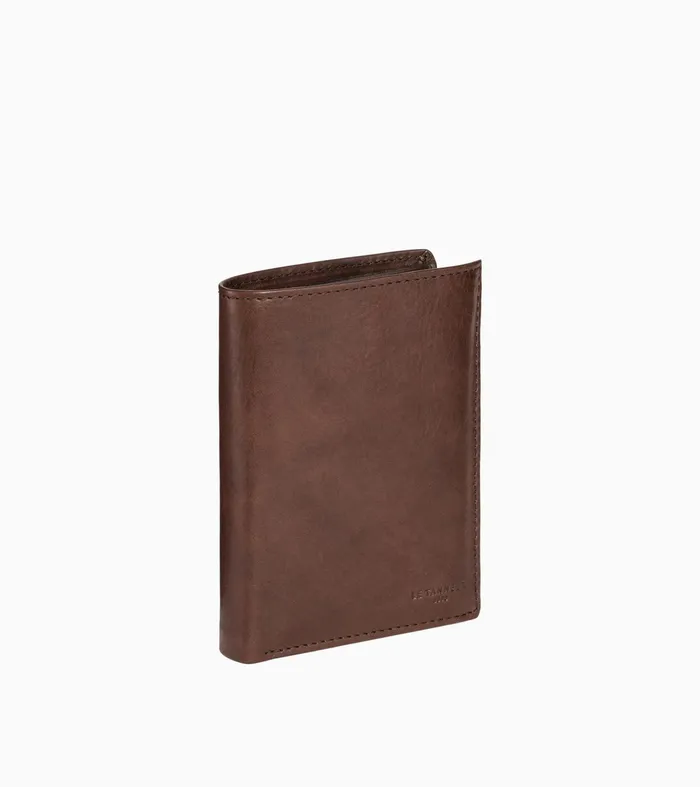 Le Tanneur Wallets Men Vertical Wallet With 3 Shutters In Oiled Leather Brown