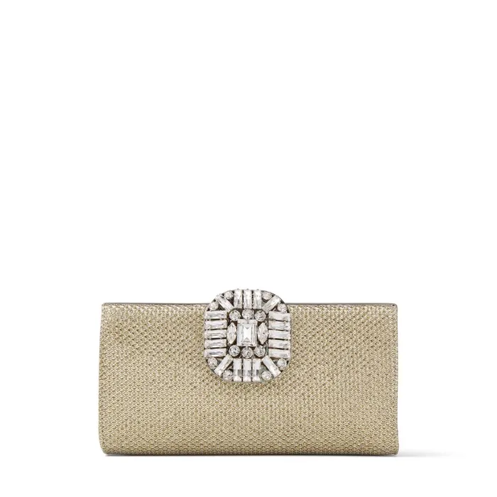 Leonis Champagne Metallic Fabric Clutch Bag With Crystal Clasp Champagne Women JIMMY CHOO Clutch Bags Leonis Champagne Metallic Fabric Clutch Bag With Crystal Clasp Champagne Women JIMMY CHOO Clutch Bags