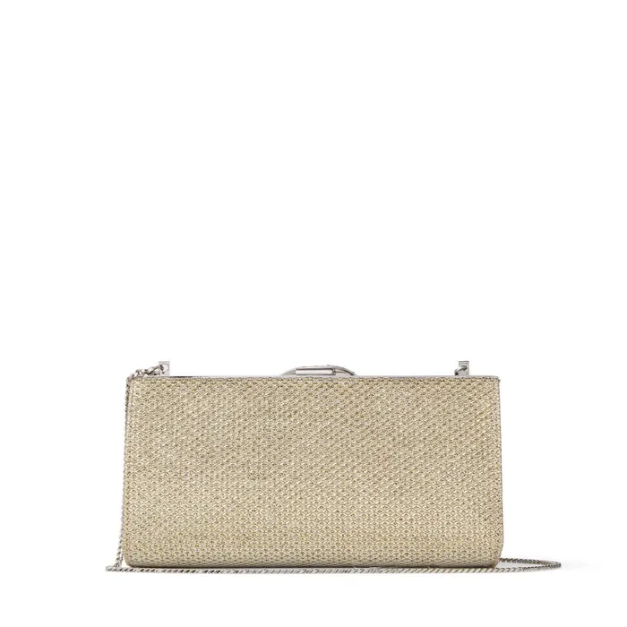 Leonis Champagne Metallic Fabric Clutch Bag With Crystal Clasp Champagne Women JIMMY CHOO Clutch Bags