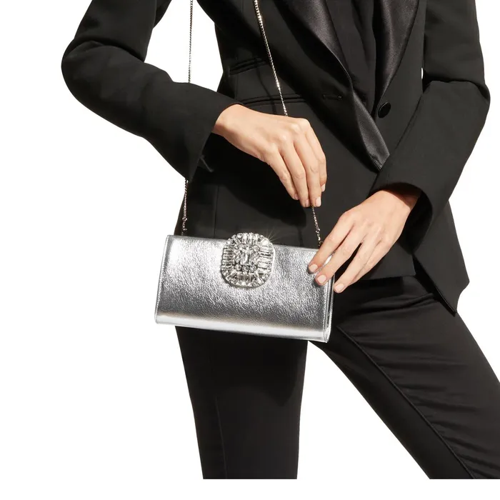 Leonis Silver Metallic Nappa Leather Clutch Bag Silver Women JIMMY CHOO Clutch Bags