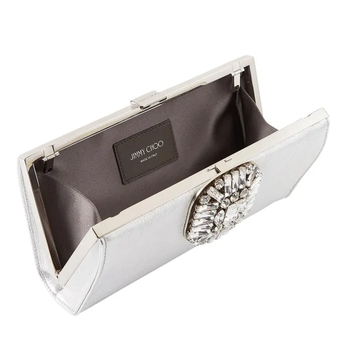 Leonis Silver Metallic Nappa Leather Clutch Bag Silver Women JIMMY CHOO Clutch Bags