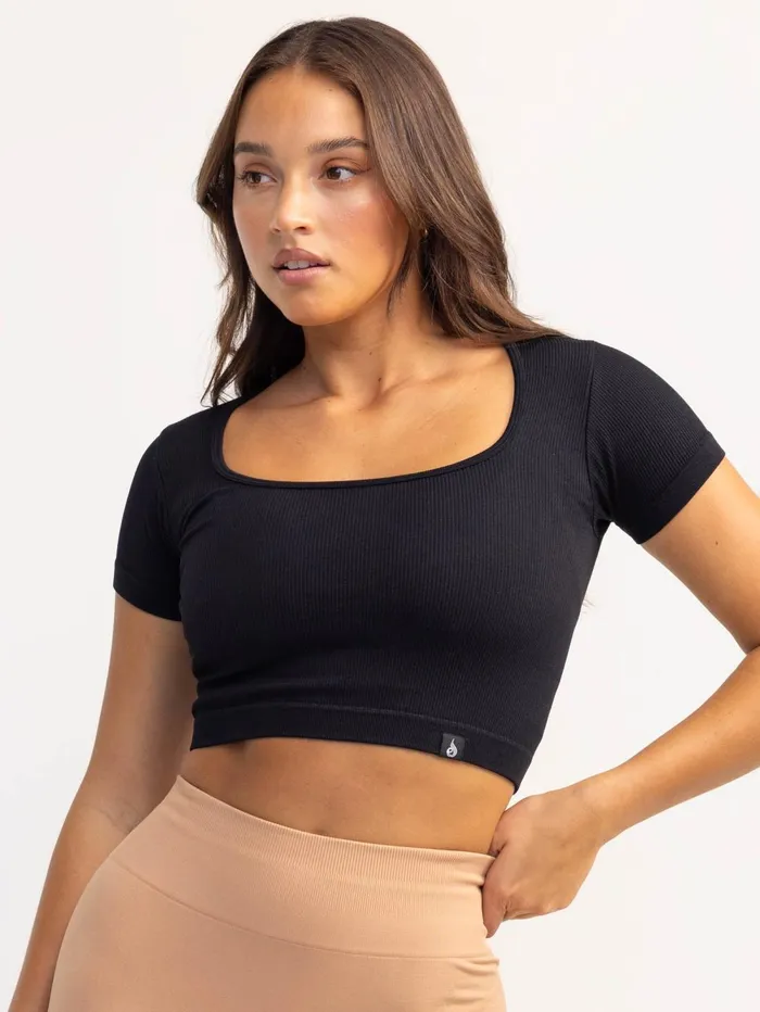 Lift 20 Rib Seamless TShirt 8211 Black Women Ryderwear Tops