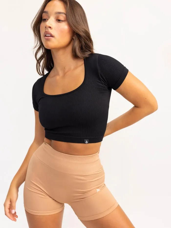 Lift 20 Rib Seamless TShirt 8211 Black Women Ryderwear Tops