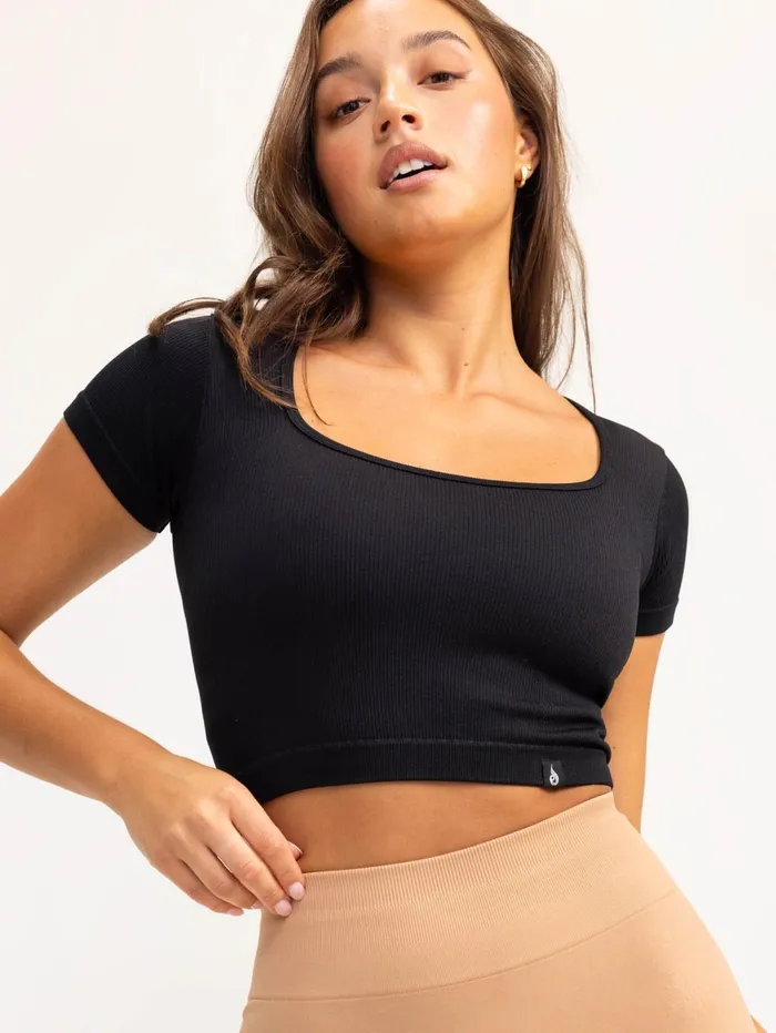Lift 20 Rib Seamless TShirt 8211 Black Women Ryderwear Tops