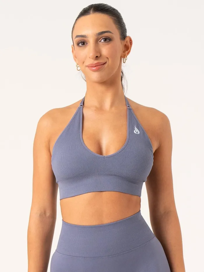 Lift Rib Seamless Halter Sports Bra 8211 Slate Blue Women Ryderwear Sports Bras Lift Rib Seamless Halter Sports Bra 8211 Slate Blue Women Ryderwear Sports Bras