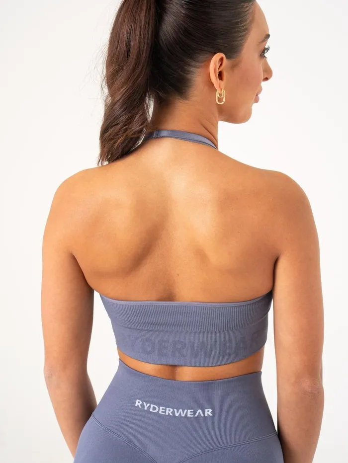 Lift Rib Seamless Halter Sports Bra 8211 Slate Blue Women Ryderwear Sports Bras