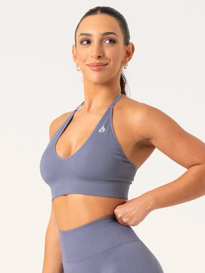 Lift Rib Seamless Halter Sports Bra 8211 Slate Blue Women Ryderwear Sports Bras
