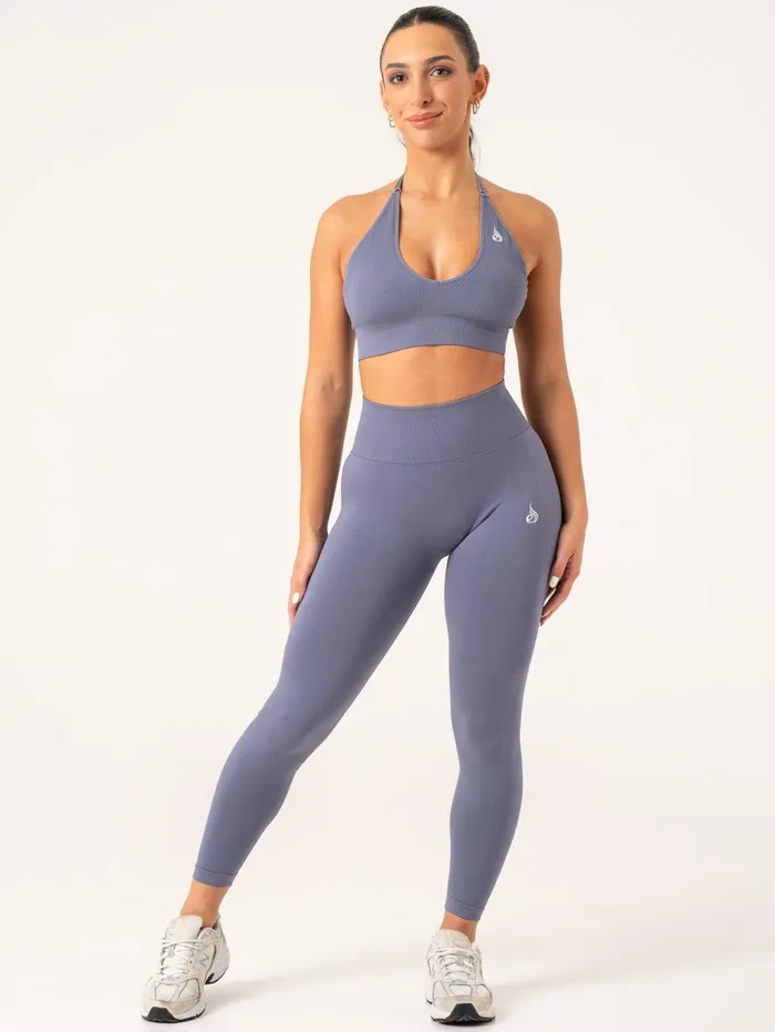 Lift Rib Seamless Halter Sports Bra 8211 Slate Blue Women Ryderwear Sports Bras