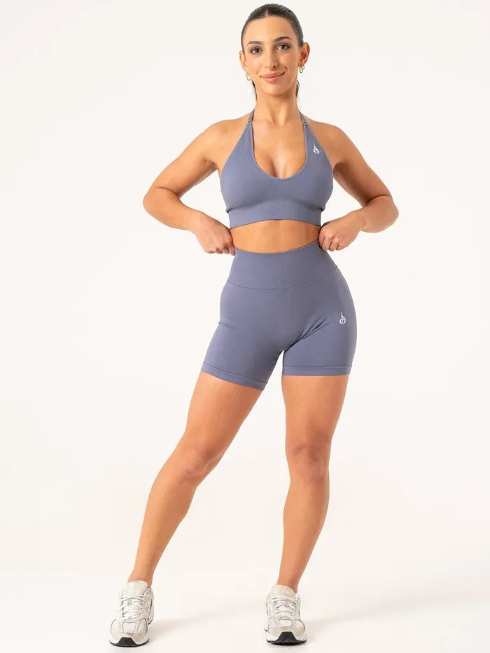 Lift Rib Seamless Halter Sports Bra 8211 Slate Blue Women Ryderwear Sports Bras