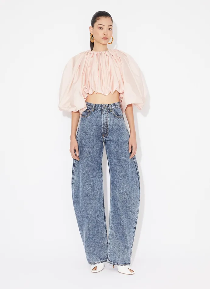 Light Blue ROUND JEANS IN SNOW DENIM Women Alaa Pants and Shorts