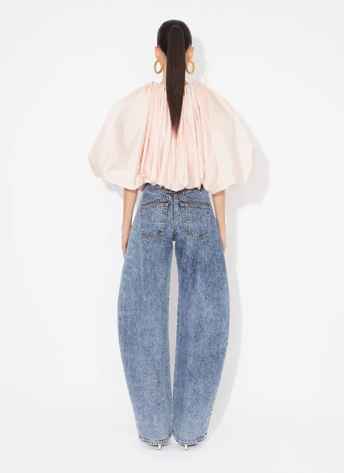 Light Blue ROUND JEANS IN SNOW DENIM Women Alaa Pants and Shorts