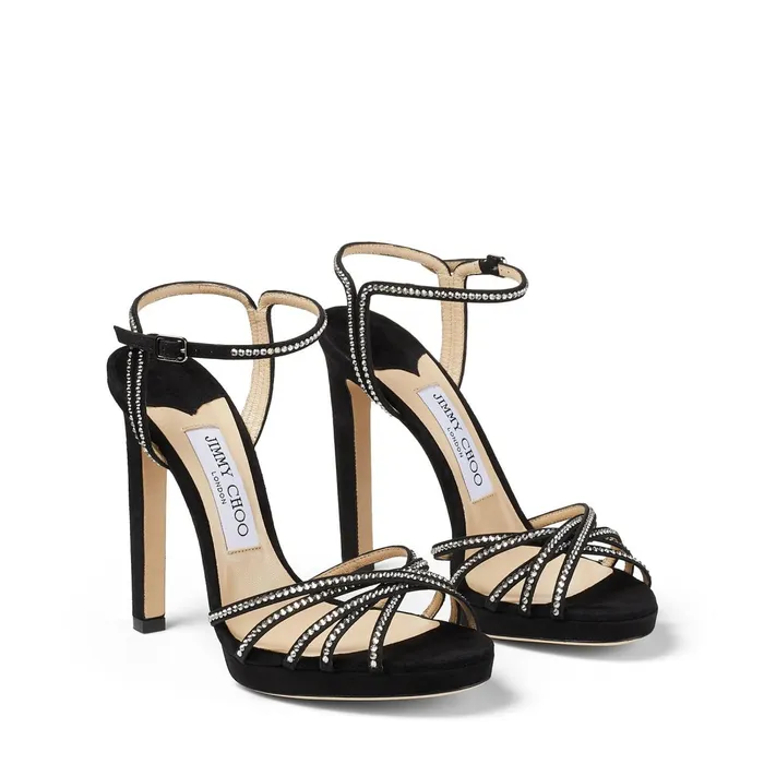Lilah 120 Black Suede Stiletto Sandals With Crystal Embellishment Blackcrystal Women JIMMY CHOO Sandals