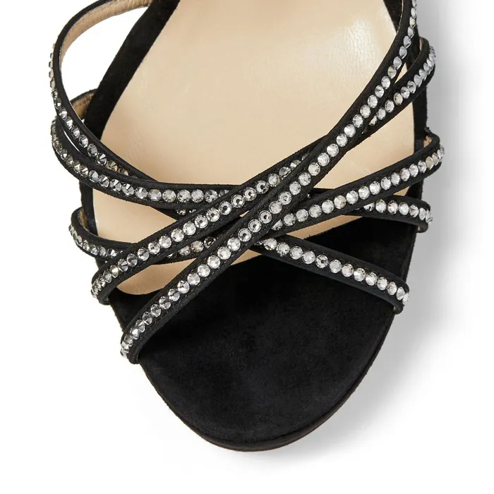 Lilah 120 Black Suede Stiletto Sandals With Crystal Embellishment Blackcrystal Women JIMMY CHOO Sandals