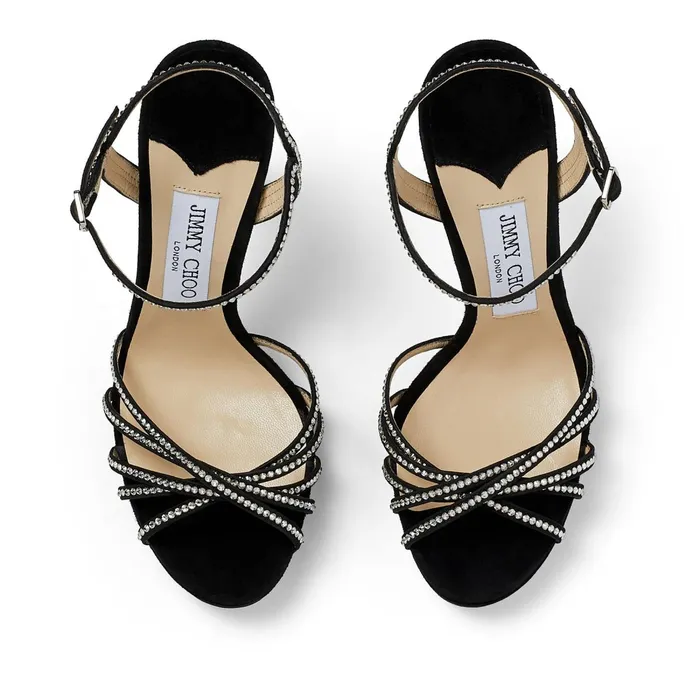 Lilah 120 Black Suede Stiletto Sandals With Crystal Embellishment Blackcrystal Women JIMMY CHOO Sandals
