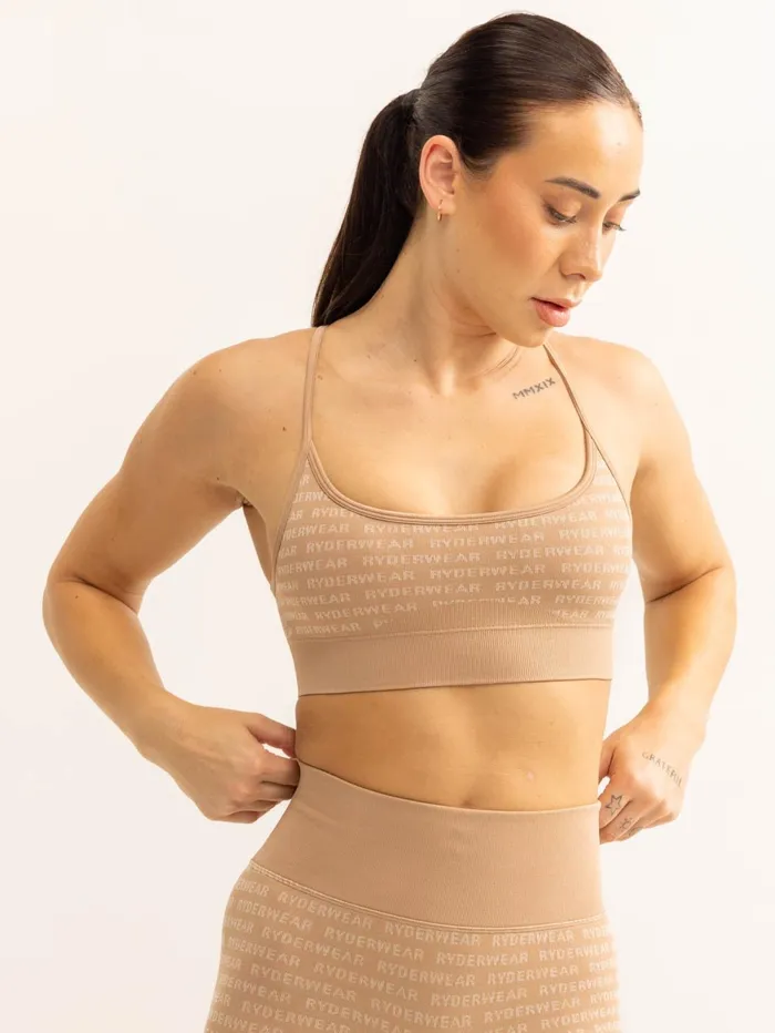 Logo Lux Seamless Sports Bra 8211 Tan Women Ryderwear Sports Bras