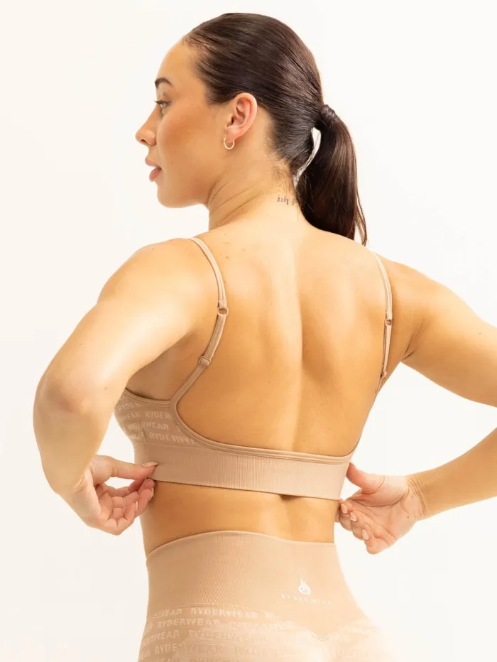 Logo Lux Seamless Sports Bra 8211 Tan Women Ryderwear Sports Bras