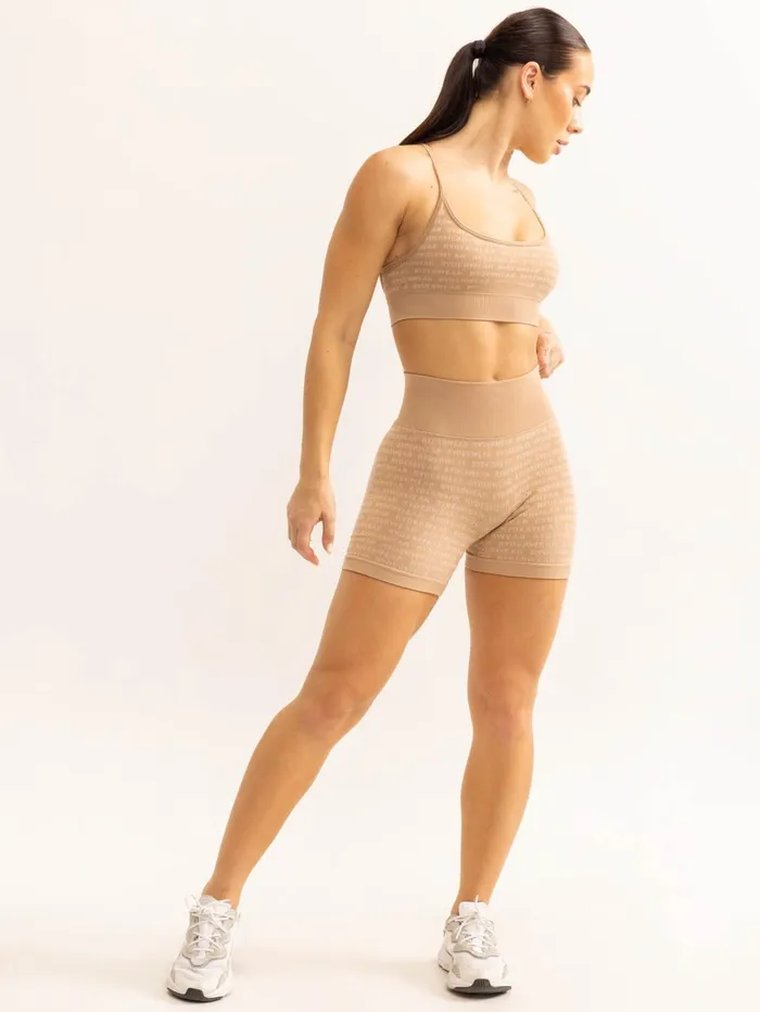 Logo Lux Seamless Sports Bra 8211 Tan Women Ryderwear Sports Bras