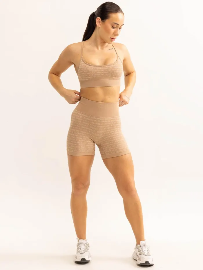 Logo Lux Seamless Sports Bra 8211 Tan Women Ryderwear Sports Bras