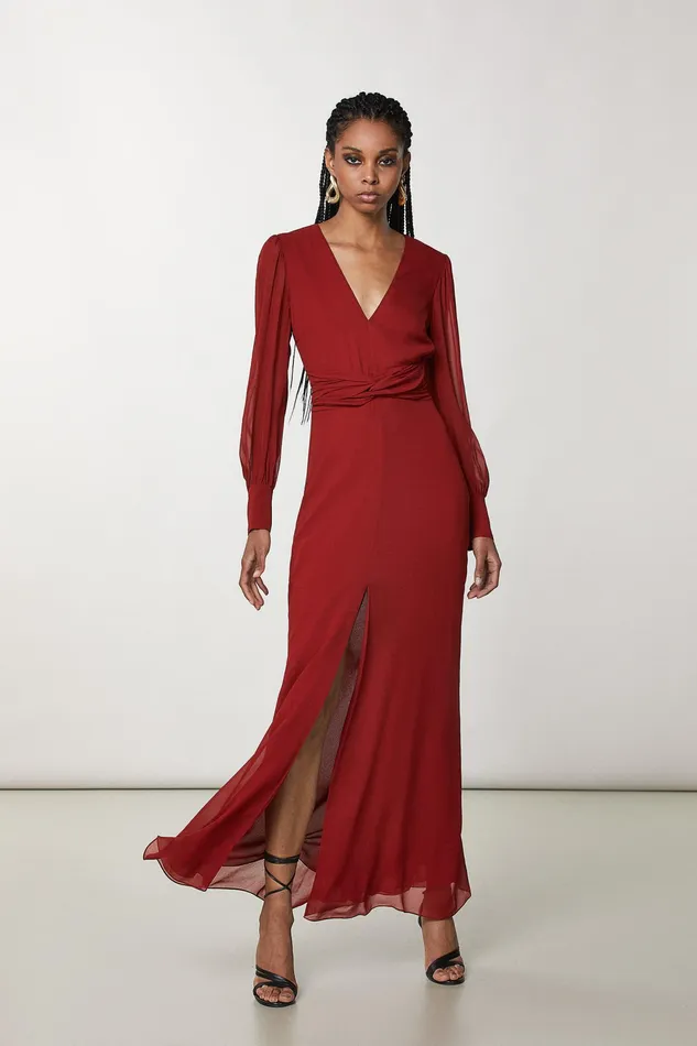 Long Women Patrizia Pepe Long Chiffon Dress Martian Red