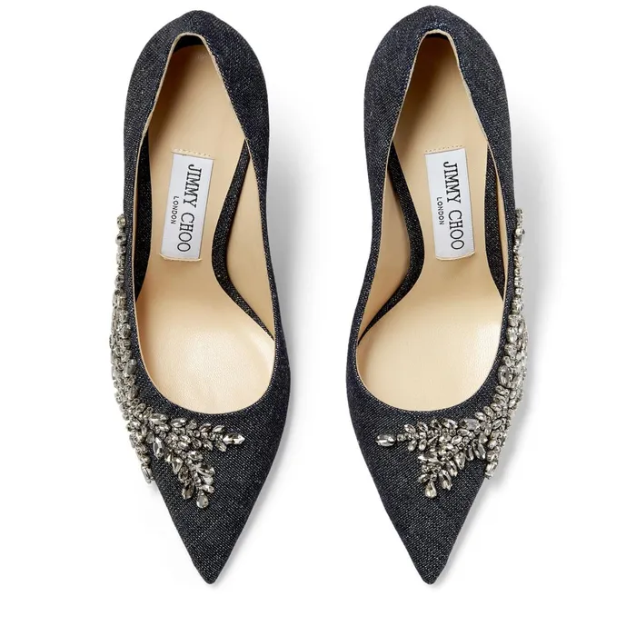 Love 100 Indigo Denim Pumps With Crystal Embroidery Indigo Women JIMMY CHOO Pumps