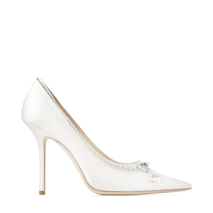 Love 100 Ivory Satin Pumps With Blue Crystal Necklace Detail Ivorysomething Blue Mix Women JIMMY CHOO Bridal Shoes