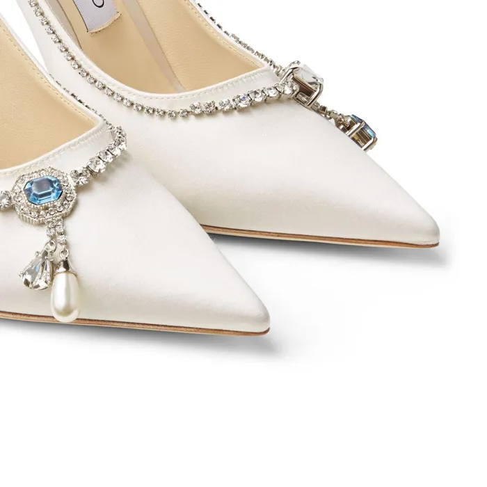 Love 100 Ivory Satin Pumps With Blue Crystal Necklace Detail Ivorysomething Blue Mix Women JIMMY CHOO Bridal Shoes