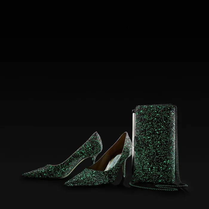 Love 85 Luminous GlowInTheDark Glitter Fabric PointedToe Pumps With Jc Button Mochi Women JIMMY CHOO Pumps