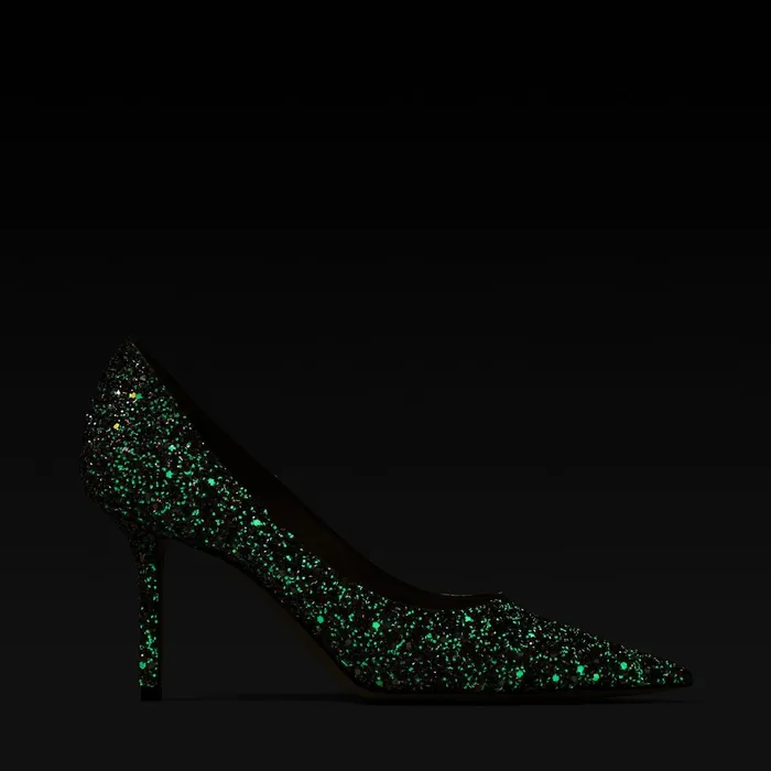 Love 85 Luminous GlowInTheDark Glitter Fabric PointedToe Pumps With Jc Button Mochi Women JIMMY CHOO Pumps