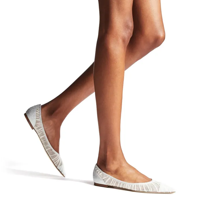 Love Flat Metallic Silver Glitter Fabric Flats With Ivory Tulle Overlay Ivorysilver Women JIMMY CHOO Bridal Shoes