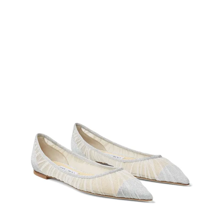 Love Flat Metallic Silver Glitter Fabric Flats With Ivory Tulle Overlay Ivorysilver Women JIMMY CHOO Bridal Shoes
