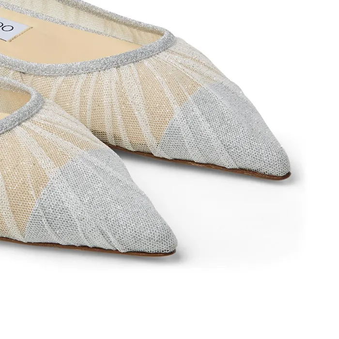 Love Flat Metallic Silver Glitter Fabric Flats With Ivory Tulle Overlay Ivorysilver Women JIMMY CHOO Bridal Shoes