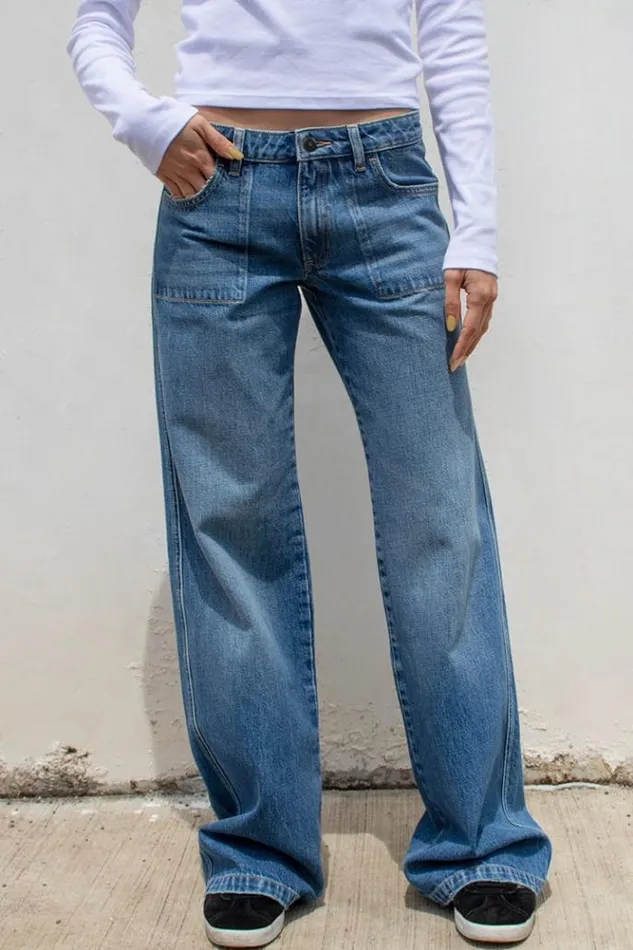 Low Waist Straight Jeans Women Subdued Denim