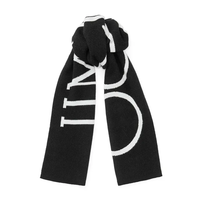 Luana Black Wool Woven Knitted Scarf With Jc Logo S200 Black Women JIMMY CHOO Scarves and Hats