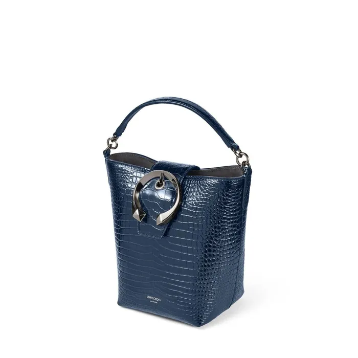 Madeline Bucket Denim CrocEmbossed Leather Bucket Handbag With Metal Buckle Denim Women JIMMY CHOO Bucket Bags