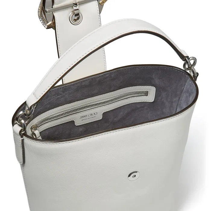 Madeline Bucket Latte Smooth Calf Leather Bucket Bag With Snake Buckle Latte Women JIMMY CHOO Bucket Bags
