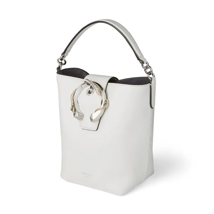 Madeline Bucket Latte Smooth Calf Leather Bucket Bag With Snake Buckle Latte Women JIMMY CHOO Bucket Bags