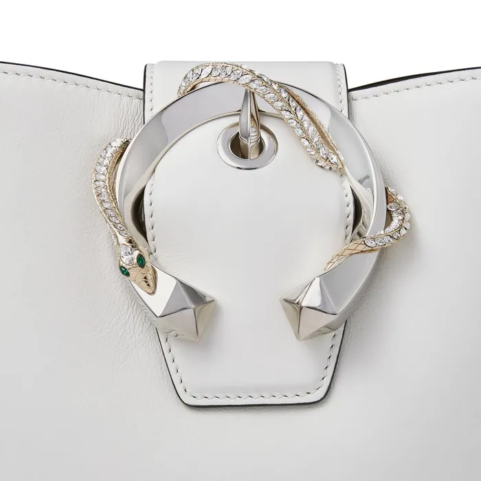 Madeline Bucket Latte Smooth Calf Leather Bucket Bag With Snake Buckle Latte Women JIMMY CHOO Bucket Bags