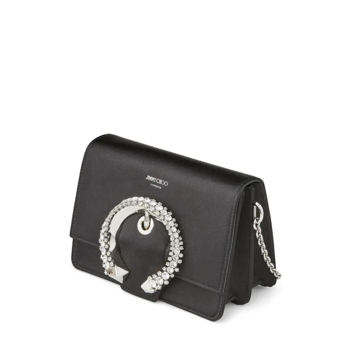 Madeline ShoulderS Black Satin Shoulder Bag With Crystal Buckle Black Women JIMMY CHOO Shoulder Bags