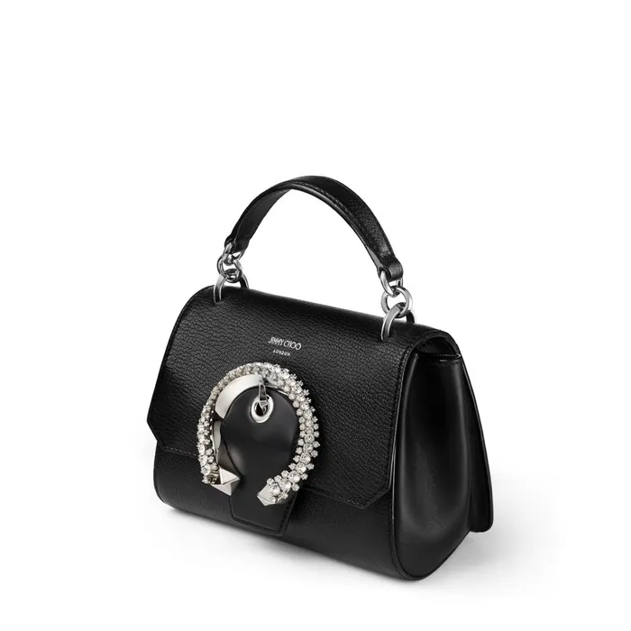 Madeline Top Handle S Black Goat Calf Leather Top Handle Bag With Crystal Buckle Black Women JIMMY CHOO Top Handle Bags